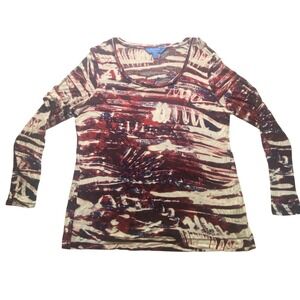 Simply Vera Vera Wang Womens XL Long Sleeve Abstract Burgundy Blue Rayon Shirt